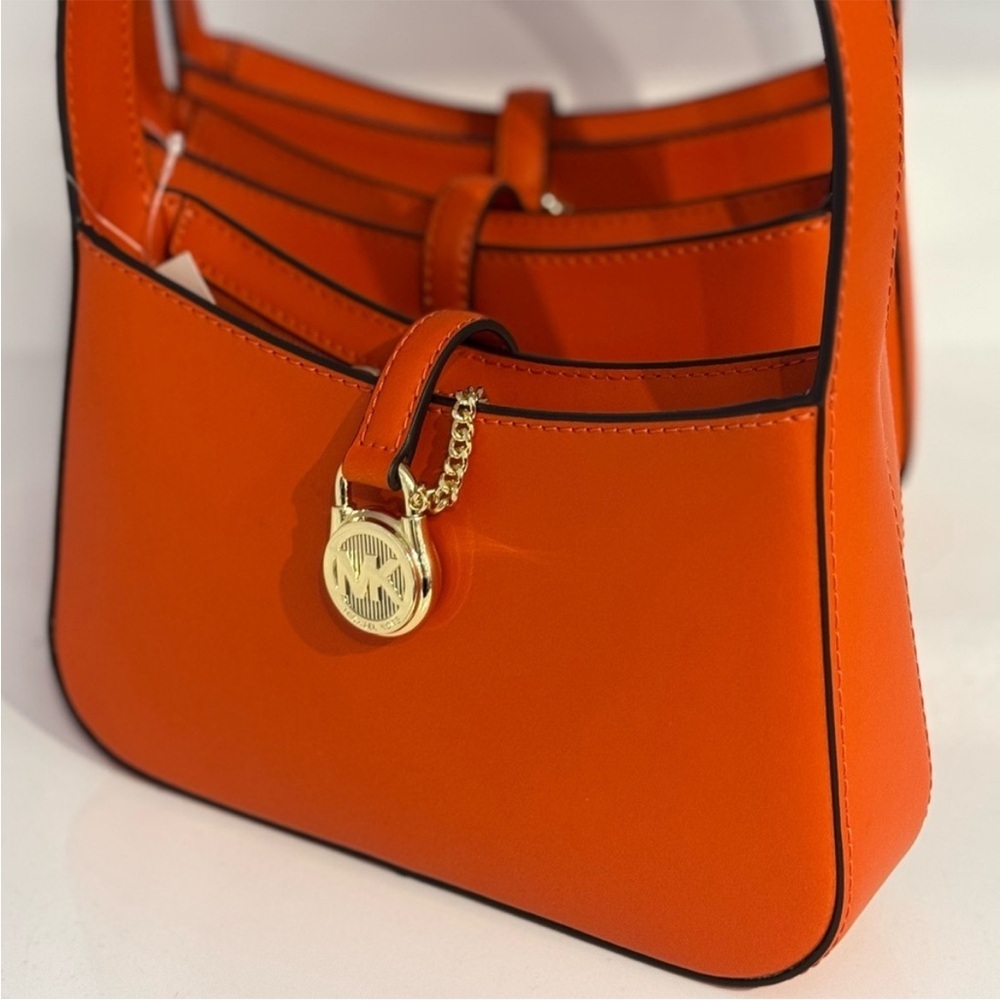 Michael Kors Lyra Small Leather Pochette Bag Red Clay - Picture 8 of 10